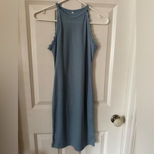 Blue Sleeveless Ribbed Dress